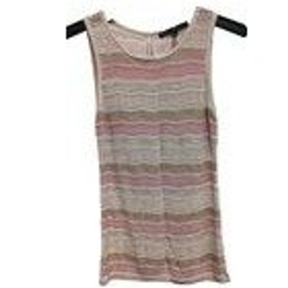 White‎ House Black Market Tank Top Womens Small Pink Gold Metallic Striped Knit
